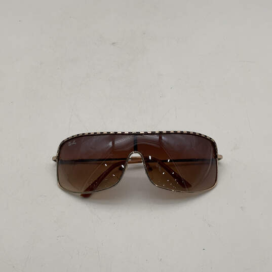 Womens Brown Lens UV Protection Full Metal Rim Rectangle Sunglasses image number 1
