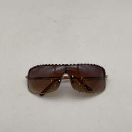 Womens Brown Lens UV Protection Full Metal Rim Rectangle Sunglasses