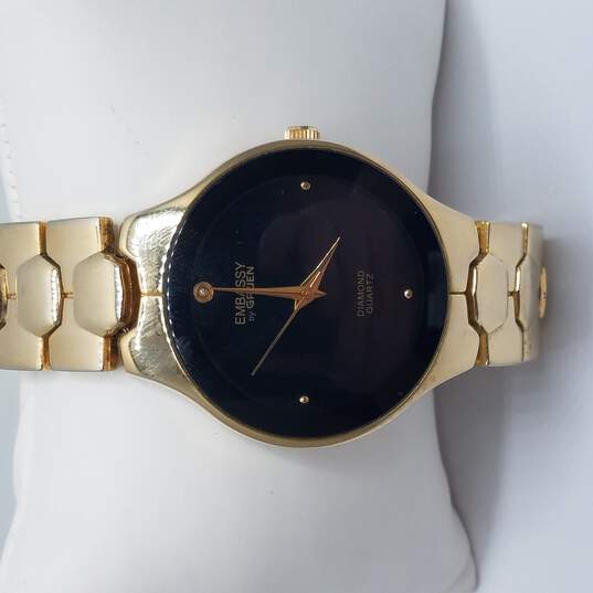 Embassy By Gruen Vintage Diamond With Black Minimalist Dial Watch image number 3
