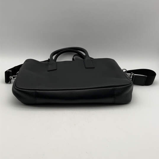 Womens Black Leather Detachable Strap Double Handle Laptop Bag image number 4