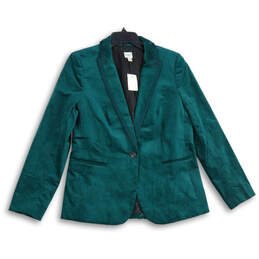 NWT Womens Green Long Sleeve Peak Lapel One-Button Blazer Size 10