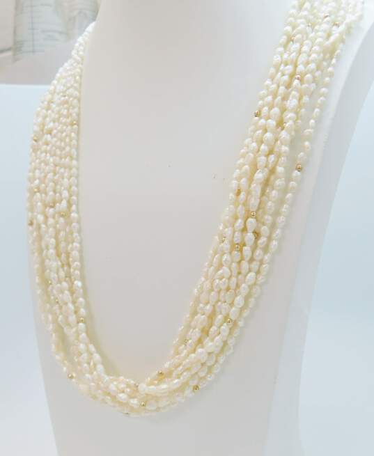 Romantic 14k Yellow Gold Clasp & Beads 10 Strand Fresh Water Pearl Necklace 138.9g image number 2