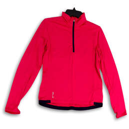 Womens Pink Mock Neck Quarter Zip Long Sleeve Pullover Jacket Size M