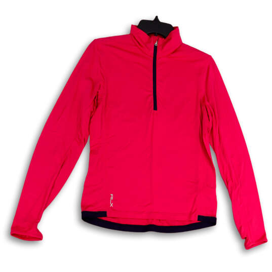 Womens Pink Mock Neck Quarter Zip Long Sleeve Pullover Jacket Size M image number 1