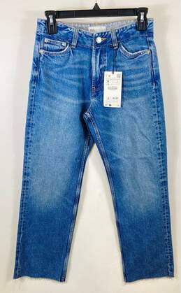 Zara Women Blue Distressed Straight Leg Jeans Sz 2