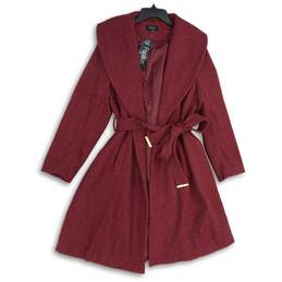 NWT Papillon Womens Red Shawl Collar Long Sleeve Tie Waist Trench Coat Size XL
