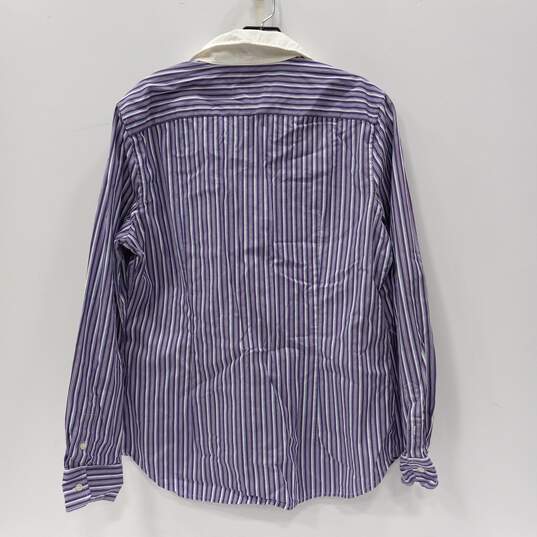 Buy the Lauren Ralph Lauren Purple Striped Button Up Dress Shirt Men's ...