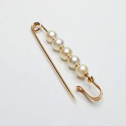 18K Gold FW Pearl Safety Pin /Brooch 3.4g alternative image