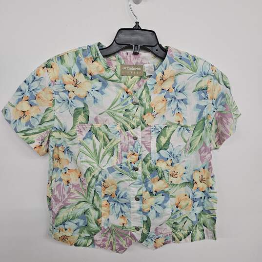 Multicolor Floral Print Button Short Sleeve Shirt image number 1