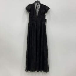 NWT Womens Black Deep V-Neck Fluttter Sleeve Back Tie Maxi Dress Size 10 alternative image