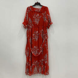 NWT Womens Red White Floral Pleated Short Sleeve Ruffled Wrap Dress Size 1X alternative image