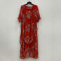 NWT Womens Red White Floral Pleated Short Sleeve Ruffled Wrap Dress Size 1X image number 2