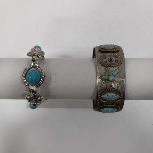 Bundle of Assorted Turquoise Stone & Silver Tone Fashion Costume Jewelry image number 10