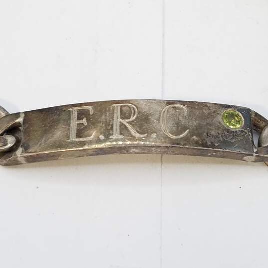 Sterling Silver Crystal Heavy Link ID ( E.R.C. ) Signet 9 In Bracelet 41.7g image number 2