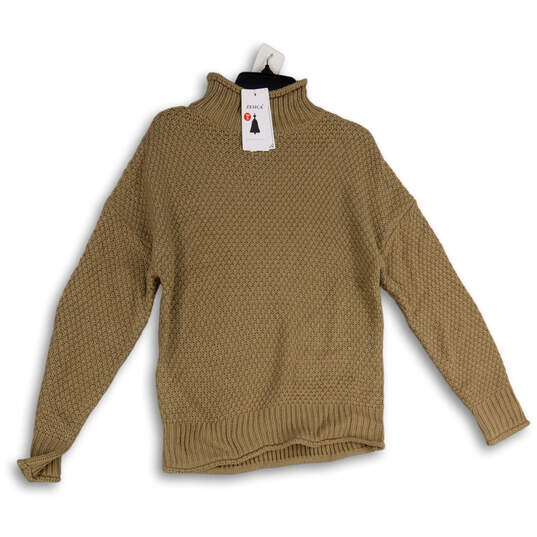 NWT Womens Beige Knitted Mock Neck Long Sleeve Pullover Sweater Size S image number 1