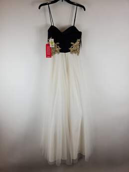 Dillard's Women White Black Gold Sequin Ball Gown 5 NWT alternative image