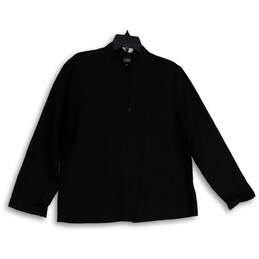 Womens Black Long Sleeve Welt Pocket Button Front Jacket Size Medium
