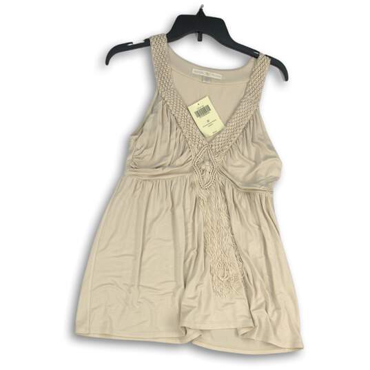 NWT Womens Beige Pleated Sleeveless V-Neck Pullover Mini Dress Size Medium image number 1