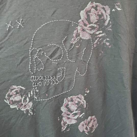 John Varvatos Skull Roses Black T-Shirt Women's LG NWT image number 2