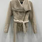 Womens Brown Stylish Suede Faux Fur Shawl Collar Long Sleeve Jacket Size XS image number 1