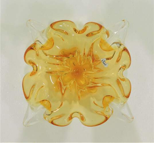 Vintage Canadian Chalet Amber Art Glass Bowl Centerpiece Signed image number 2