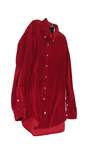 Mens Red Long Sleeve Collared Button Down Shirt Size Large image number 3