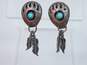 Southwestern Artisan 925 Silver Turquoise Bearpaw & Feather Earrings 4.4g image number 1