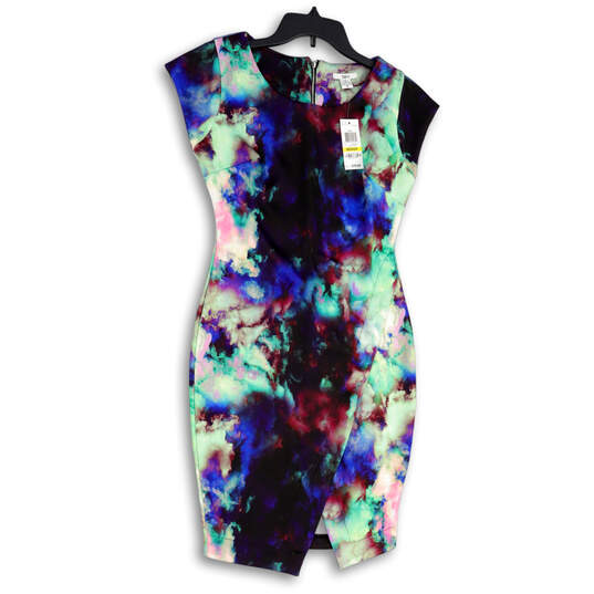 NWT Womens Multicolor Tie-Dye Cap Sleeve Round Neck Sheath Dress Size M image number 1