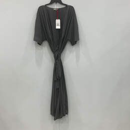 NWT Womens Gray Short Sleeve V-Neck Tie Front Long Wrap Dress Size 1X