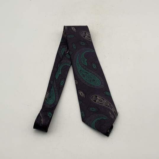 Womens Purple Teal Green Paisley Adjustable Pointed Neck Tie image number 1