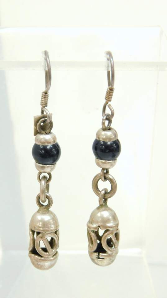 Taxco 925 Chunky Onyx Pendant Necklace & Drop Earrings 40.2g image number 2