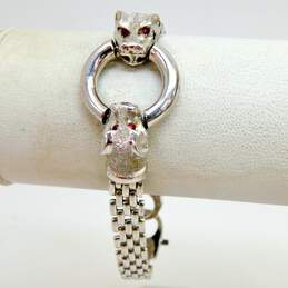 14K White Gold Ruby Eye Opossum Heads Panther Chain Bracelet 26.1g alternative image