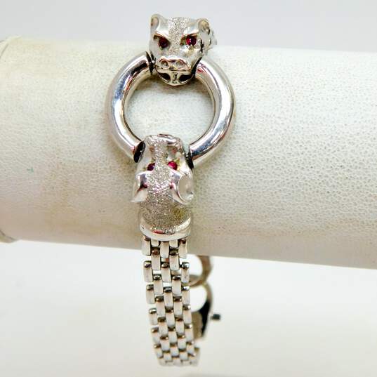 14K White Gold Ruby Eye Opossum Heads Panther Chain Bracelet 26.1g image number 2