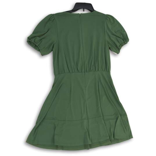 LOFT Womens Green Keyhole Neck Short Sleeve Back Zip Fit & Flare Dress Size 2 image number 2