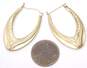 14K Yellow Gold Etched & Satin Textured Pointed Oblong Hoop Earrings 2.6g image number 7