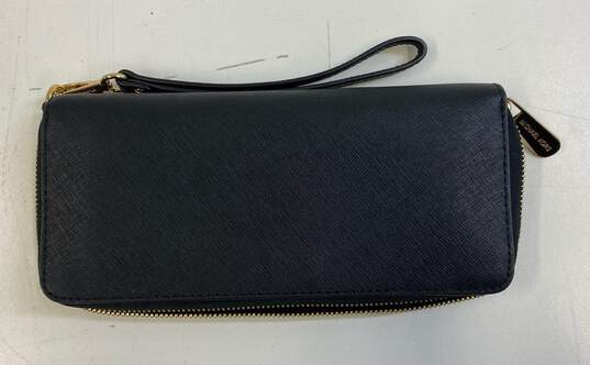 Michael Kors Continental Travel Black Leather Zip Around Card Organizer Wallet image number 2