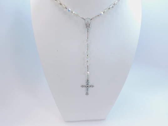 Vintage Cipolletti Sterling 925 Crucifix Cross Aurora Borealis Crystals Beaded Rosary Necklace 20.8g image number 1