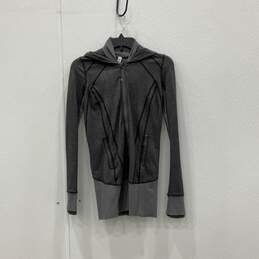Lululemon Womens Black Gray Herringbone Zip Up Athletic Hooded Jacket Size 4