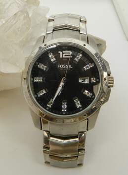 Fossil Glitz AM-4089 Silver Tone Black Dial Men's Watch 125.5g