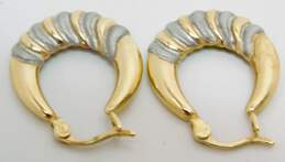 14k Yellow & White Gold Ridged Hoop Earrings 1.6g alternative image
