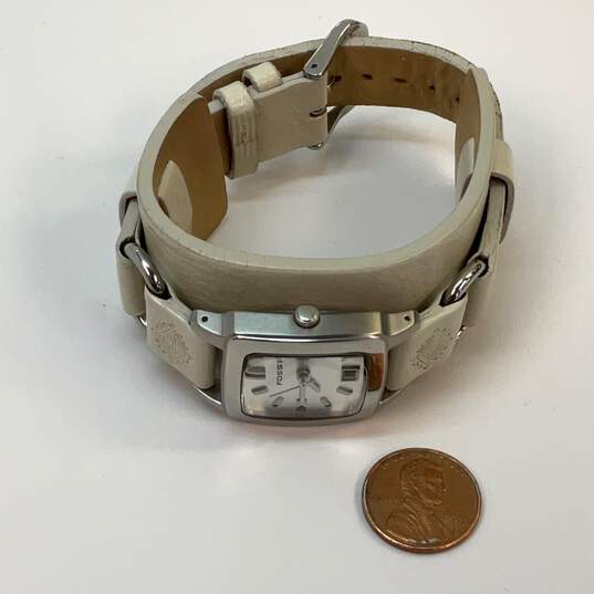Designer Fossil Leather Adjustable Strap Square Analog Quartz Wristwatch image number 3