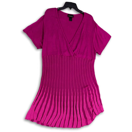 Womens Pink Knitted Pleated Wrap V-Neck Short Sleeve Mini Dress Size 22/24 image number 3