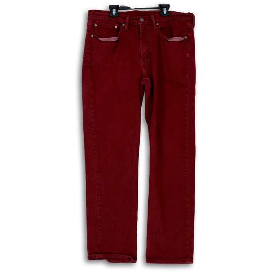 Mens Red Denim Dark Wash Pockets Stretch Straight Leg Jeans Size 34x32 image number 1