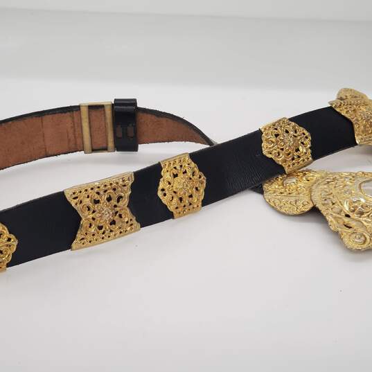 Vintage Roberta Di Camerino Black Leather Goldtone Accents Women's Belt Size 32 image number 3