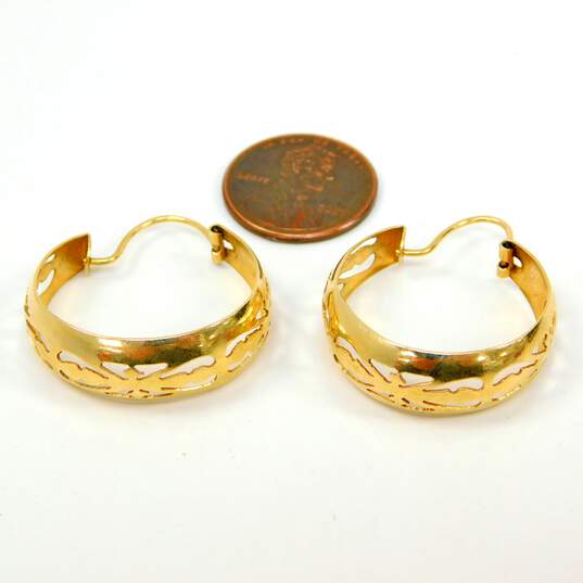 Fancy 14k Yellow Gold Etched Hoop Earrings 4.5g image number 6