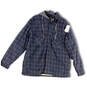 Mens Blue Gray Plaid Long Sleeve Pockets Hooded Full-Zip Jacket Size 2XL image number 1