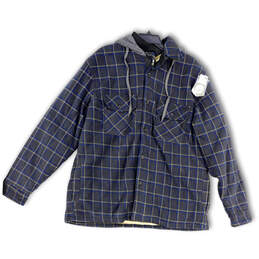 Mens Blue Gray Plaid Long Sleeve Pockets Hooded Full-Zip Jacket Size 2XL