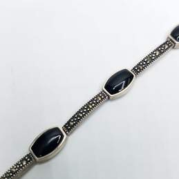 Sterling Silver Onyx Marcasite Link 6 1/2 Bracelet 11.3g alternative image