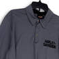 Mens Gray Long Sleeve Button Regular Fit Collared Pullover Polo Shirt Sz L image number 3