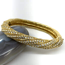 Designer Swarovski Gold-Tone Oval Swirl Rhinestone Hinged Bangle Bracelet